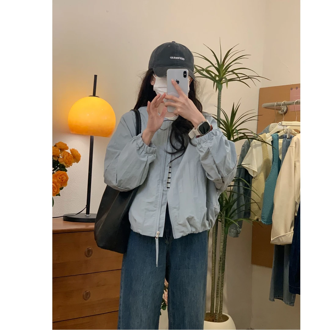 圆领薄款棒球服短外套女春季新款宽松休闲短款上衣 219