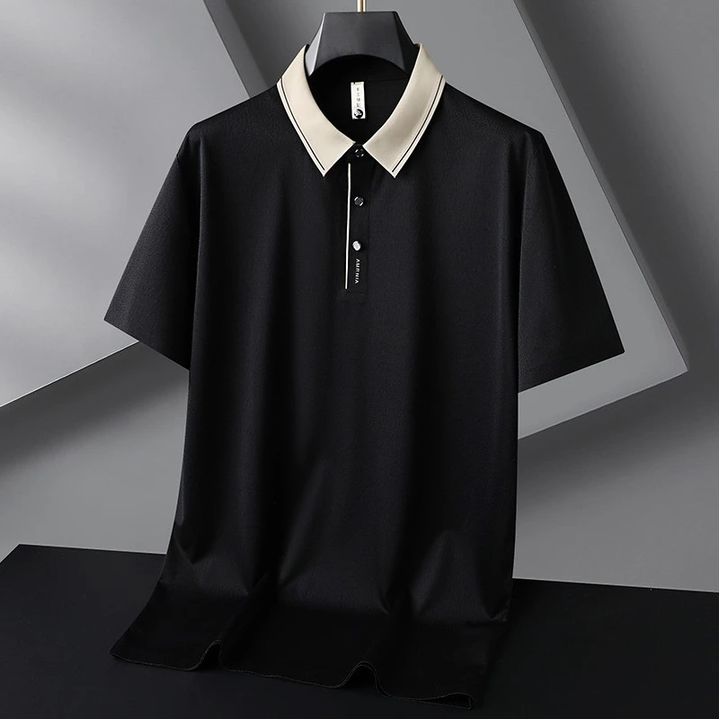 2025男士冰丝凉感短袖翻领T恤男大码上衣夏季新款运动免烫polo衫