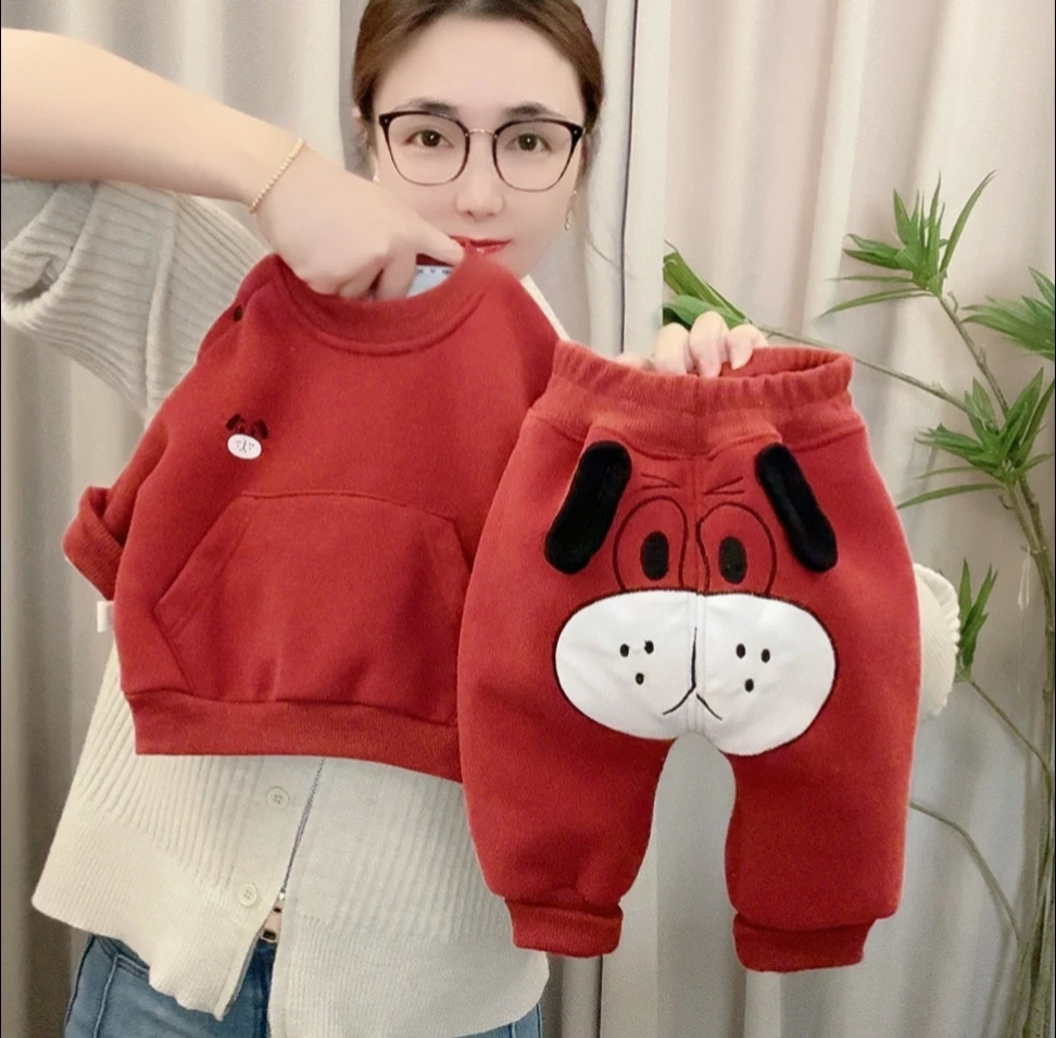 加厚绒新年卫衣屁屁裤套装冬季新款保暖套装外穿衣服