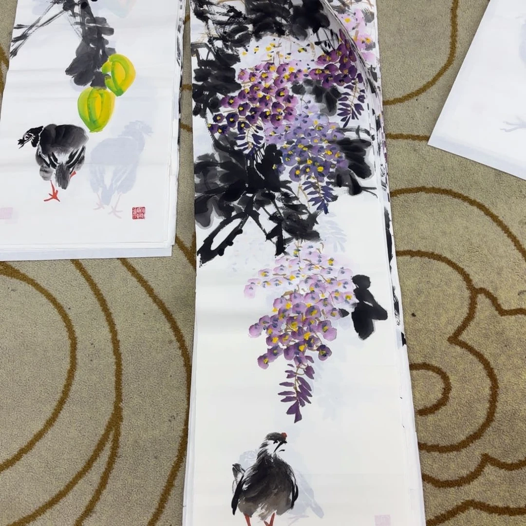 国画王孝华四尺对开童