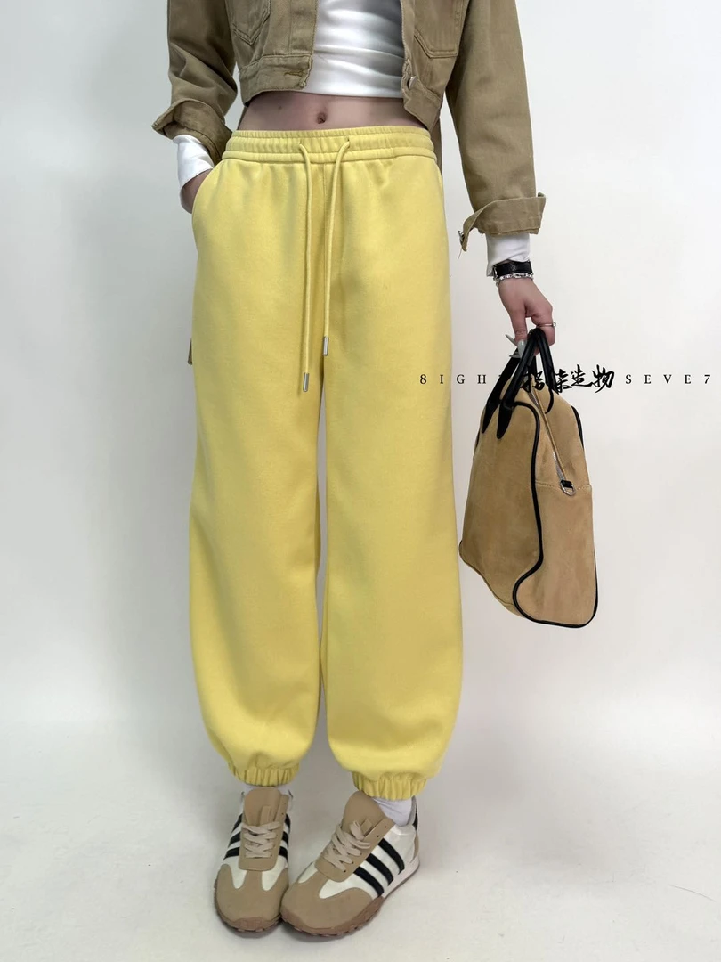 012【春季新款】后兜小标彩色系简约百搭休闲束脚裤（BQ770）