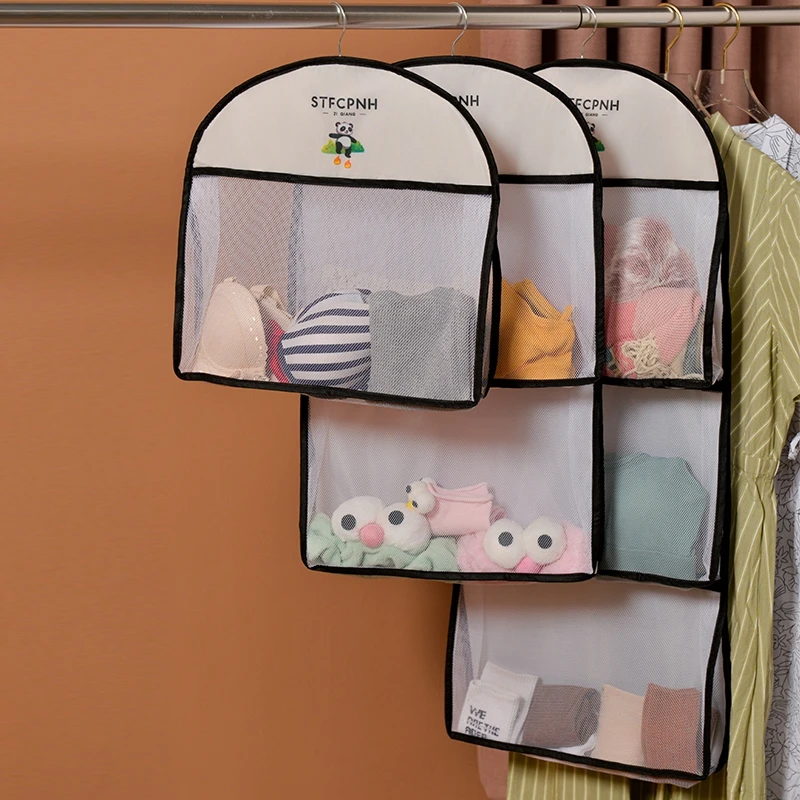 升级加厚袜子收纳袋内裤内衣挂袋透气网眼可视壁挂储物袋收纳网兜