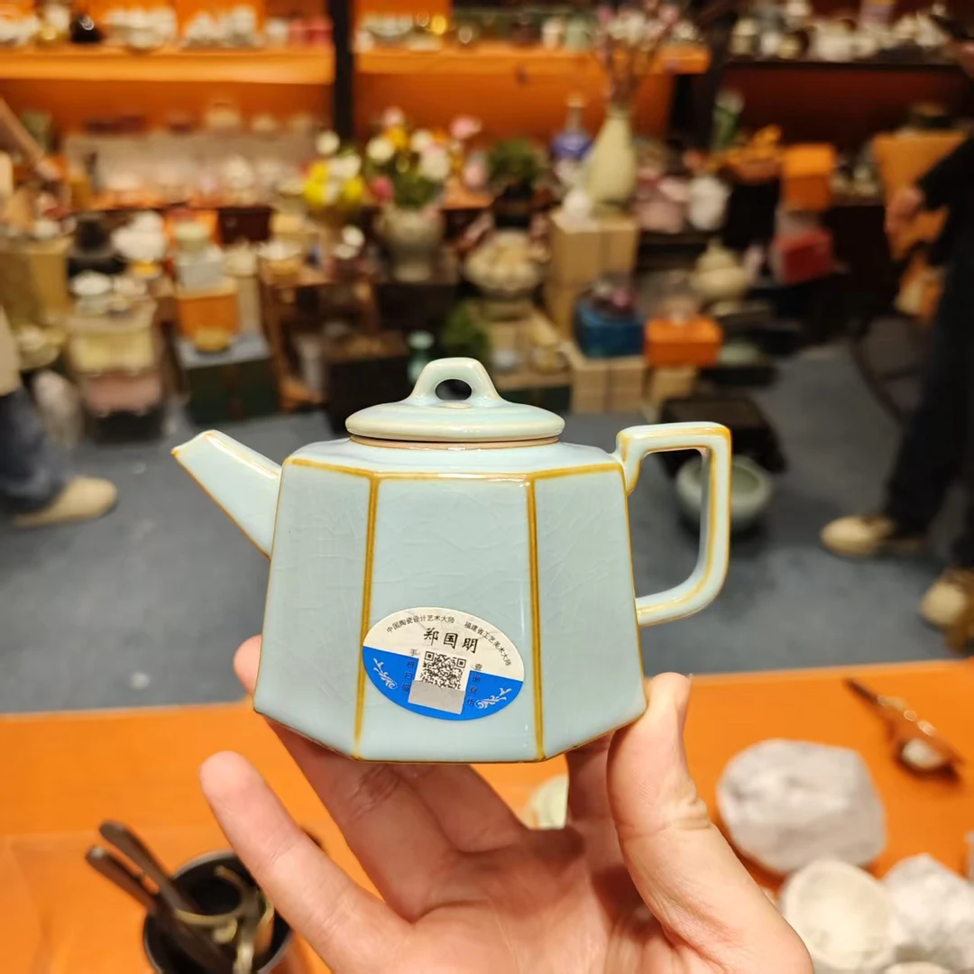 友名陶瓷  天青汝窑八方连蒂八方壶大套组家用送礼茶具套装-618