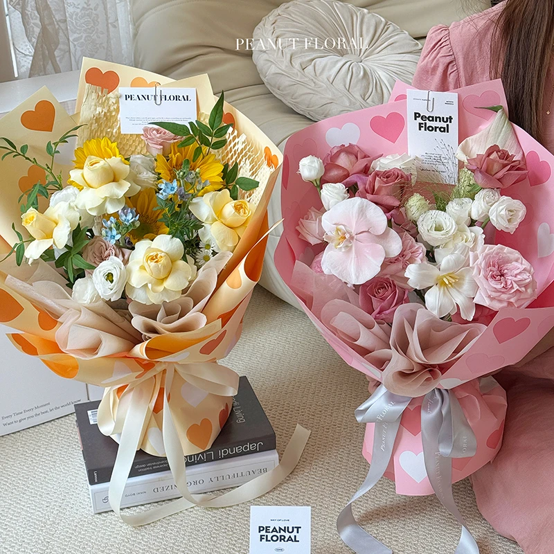 花略 霓虹爱心鲜花包装纸 爱心花束包花纸防水加厚花艺纸