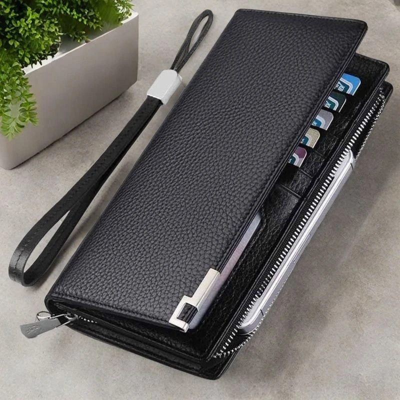 钱包男长款拉链真皮质感大容量防消磁卡位证件可放手机商务手拿包