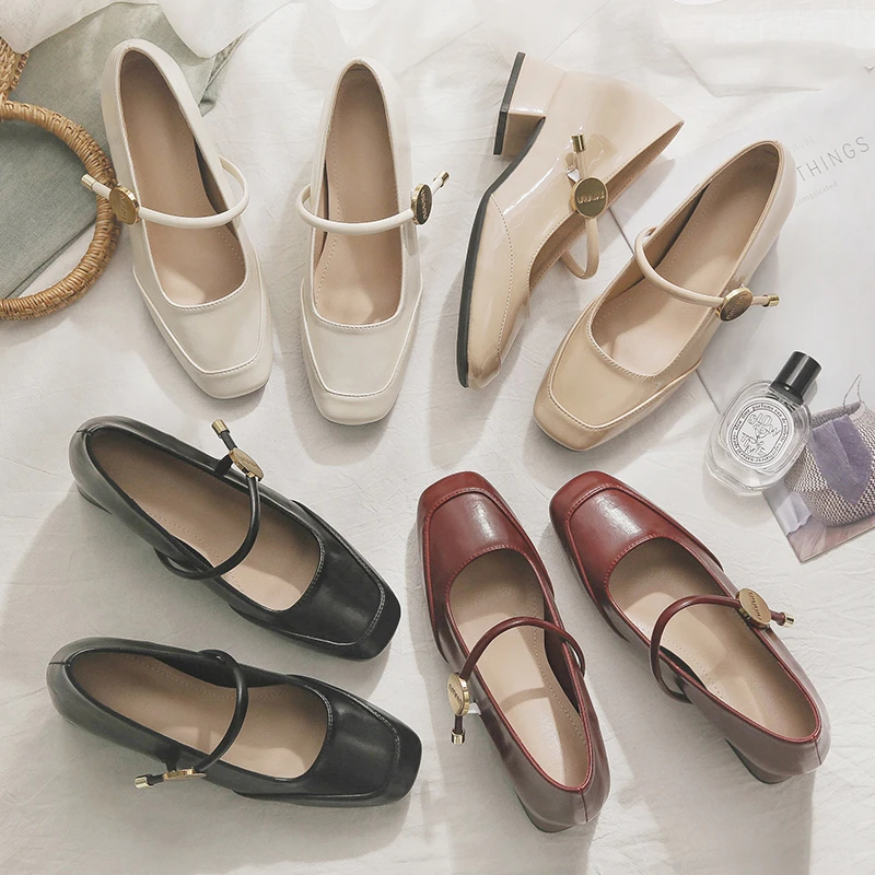 羊皮版~复古百搭玛丽珍晚晚鞋内增高浅口方头春季法式绝美单鞋女