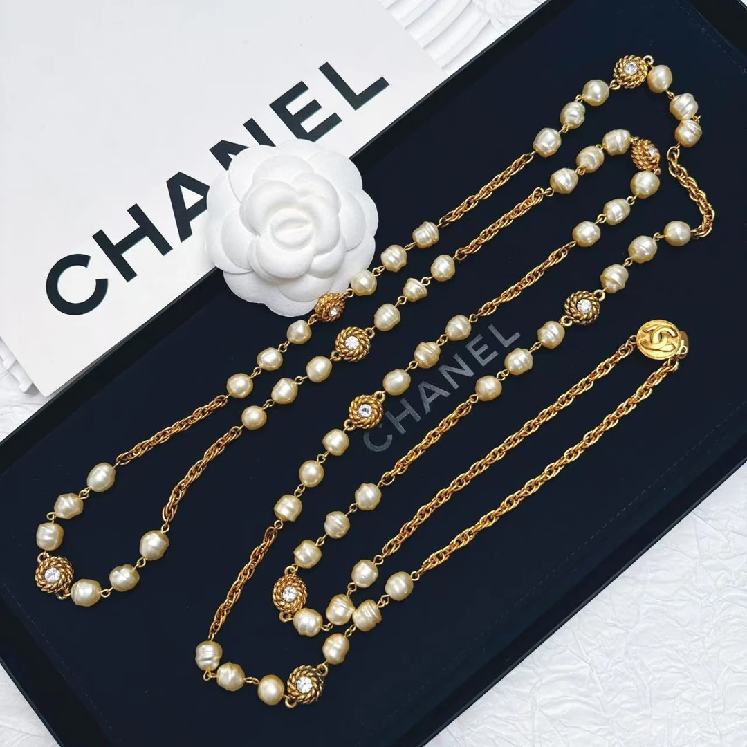 95新 Chanel/香奈儿 柚礼中古/香奈儿莱茵石珍珠项链LZ501175
