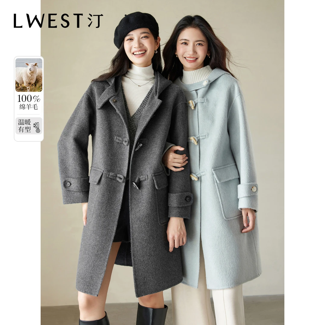 朗文斯汀2024冬季新款中长款牛角扣双面毛呢外套DTMJ4509C12766