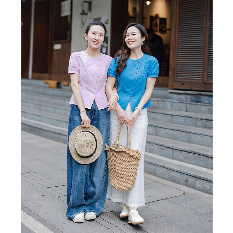 红念纯棉衬衫女短袖修身设计感夏季2025年新款女装气质显瘦上衣