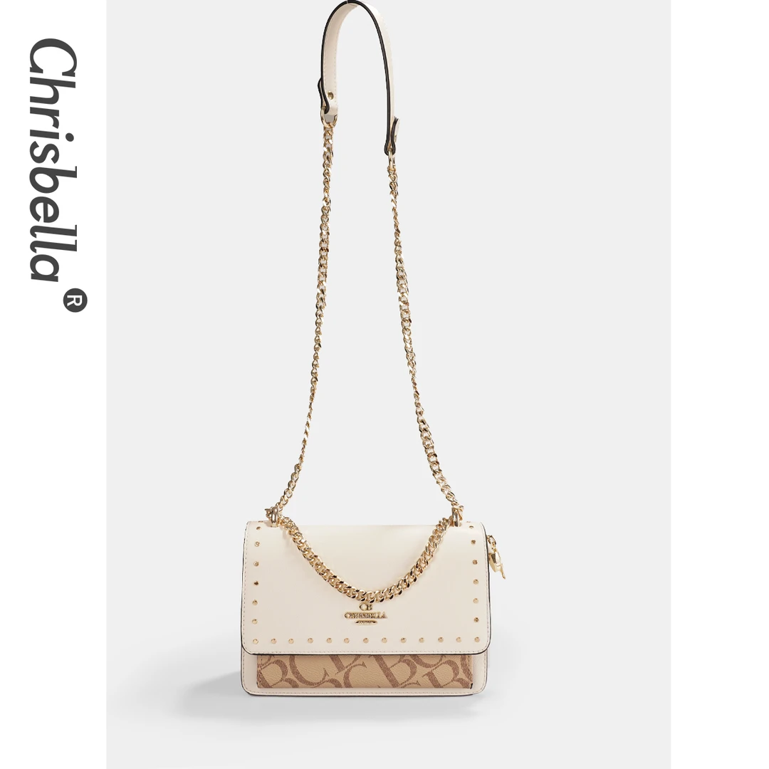 CHRISBELLA品牌铆钉字母印花链条单肩包