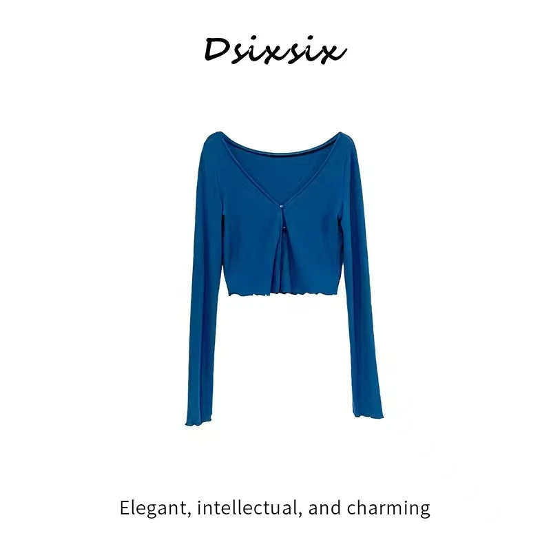 依漾自制-【深蓝开衫】原创设计时尚显瘦收腰开衫外搭-52104K