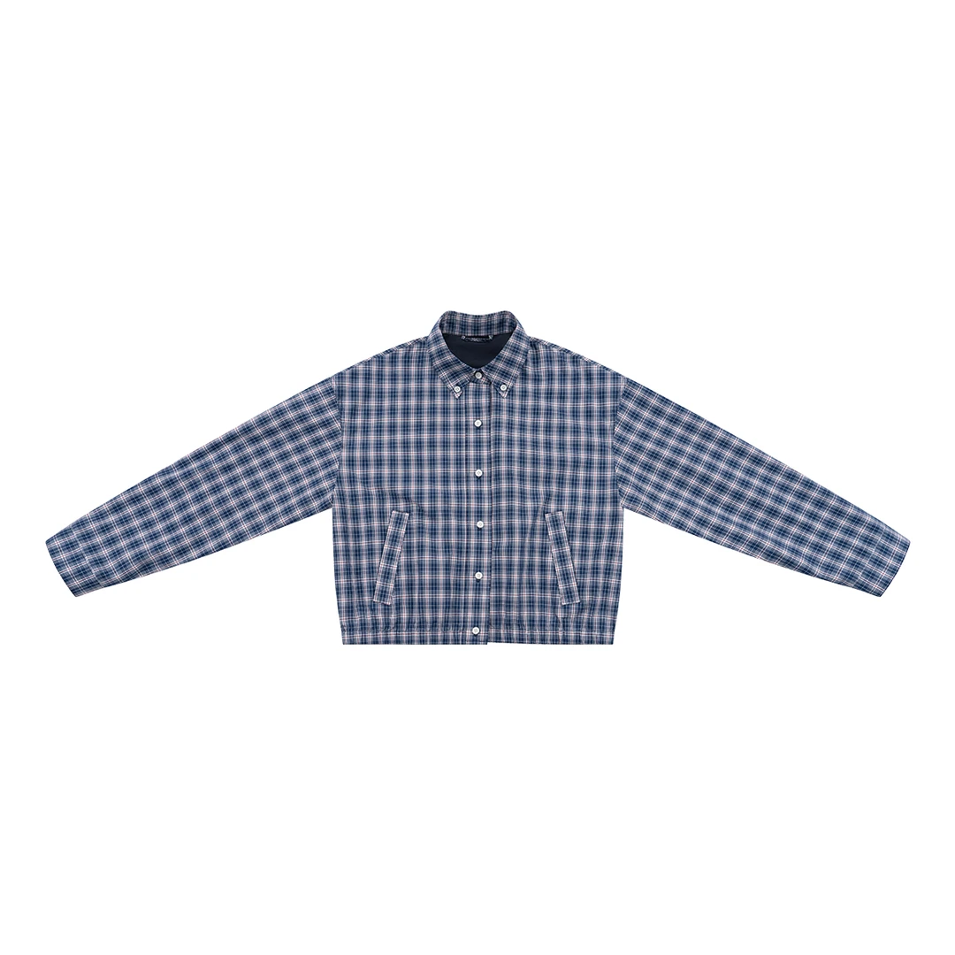 COCO ZONE 刘一一“小蓝格衬”100棉撞色翻领贝壳扣外套CD1A1022