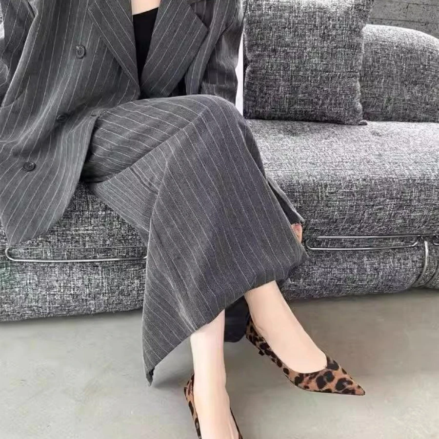 豹纹尖头浅口细跟高跟鞋女洋气不累脚质时尚百搭软皮鞋子