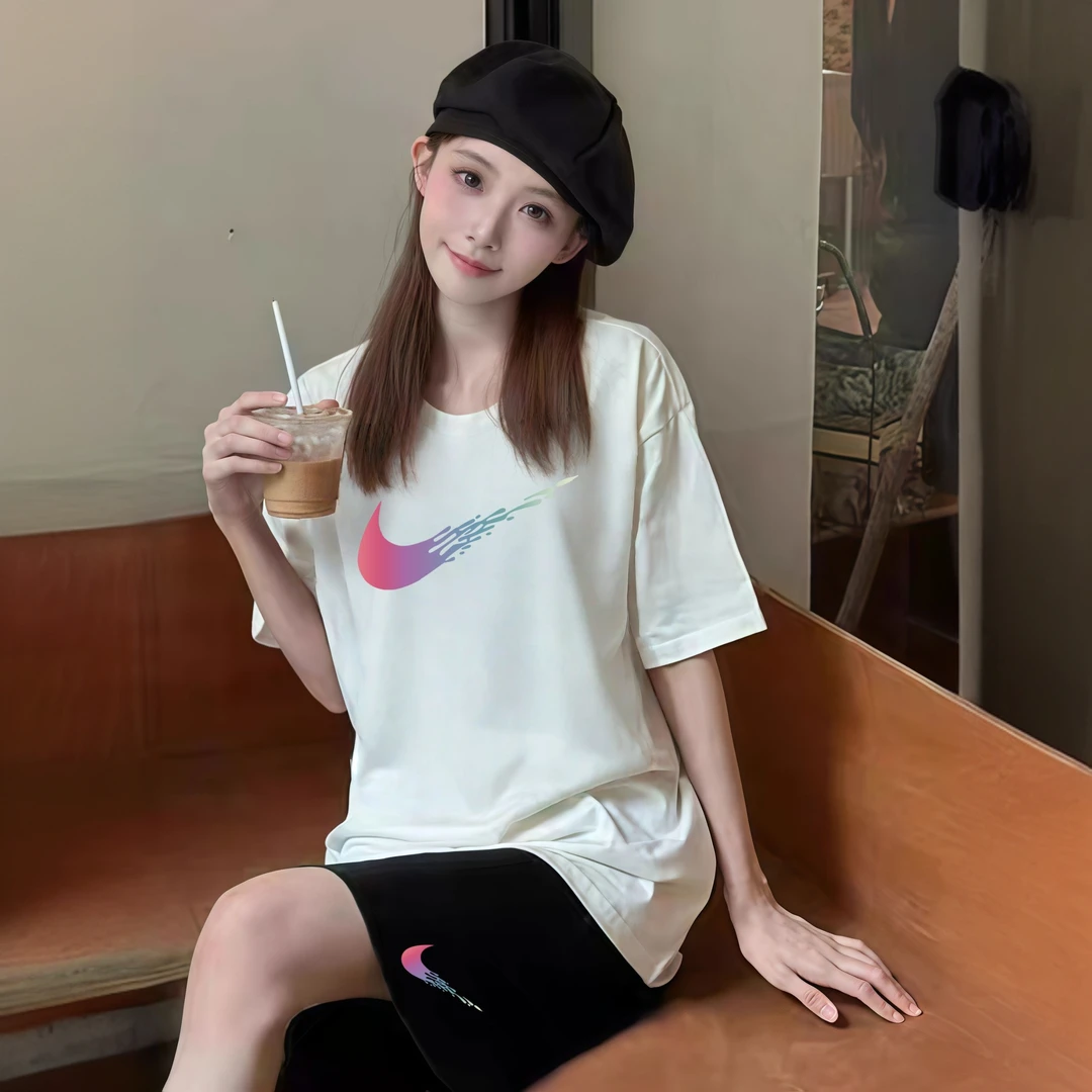 旗舰店正品奥特莱斯纯棉慵懒风女士夏季休闲运动圆领套装百搭时尚