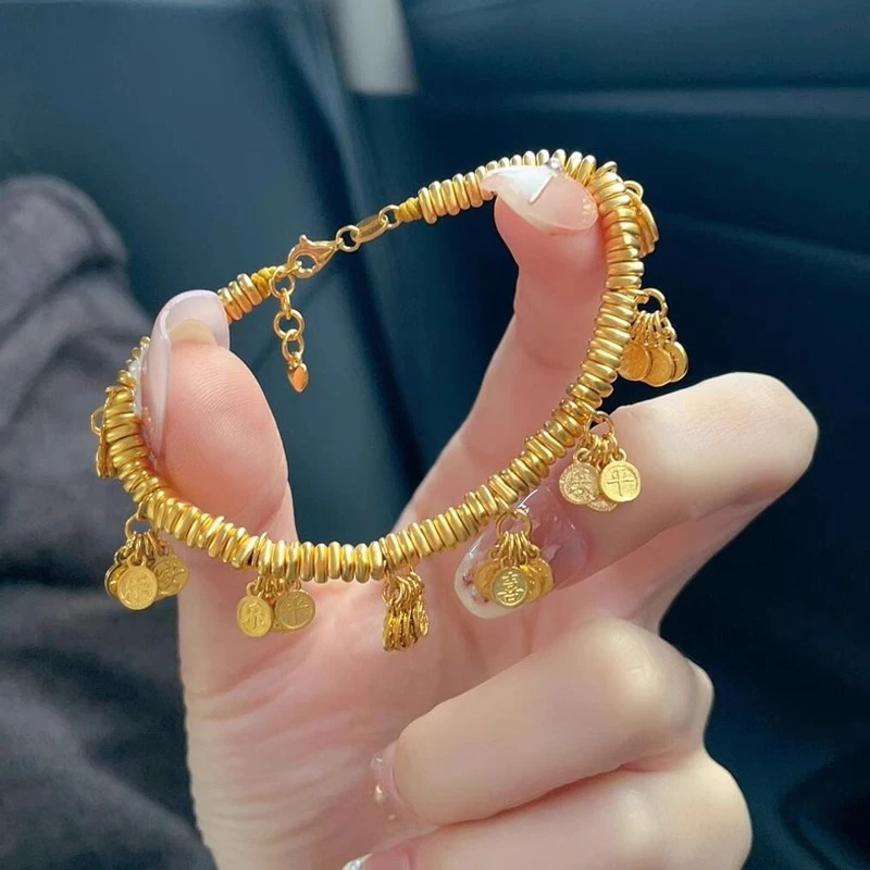 瑞诺黄金平安喜乐盘缠手链足金999碎金子盘缠手串生日礼物送女友