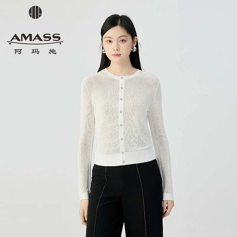 阿玛施AMASS  夏季新款时尚造型镂空设计亮片细闪针织开衫548003