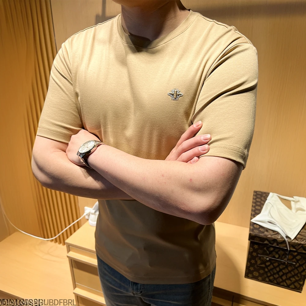 软糯舒适 奢侈级面料 刺绣小蜜蜂液氨t恤男短袖夏季薄款打底衫男
