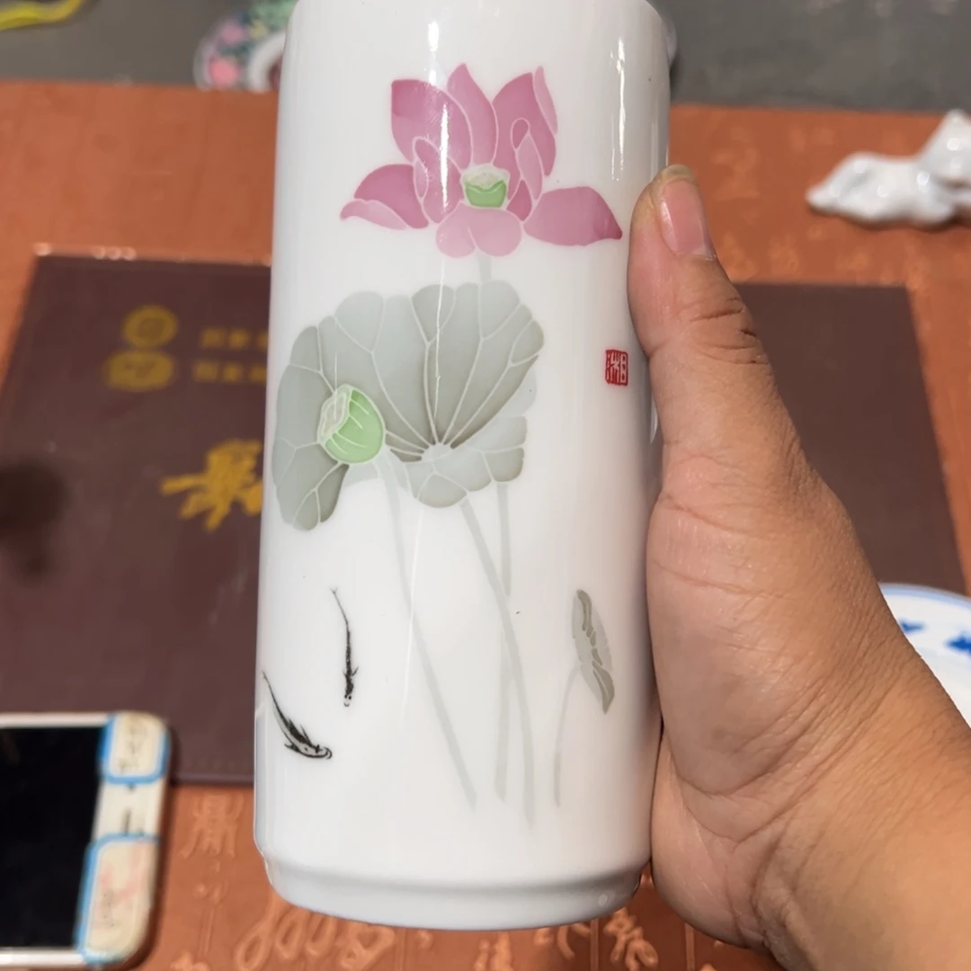 栀***开醴陵高温瓷器手绘16厘米高