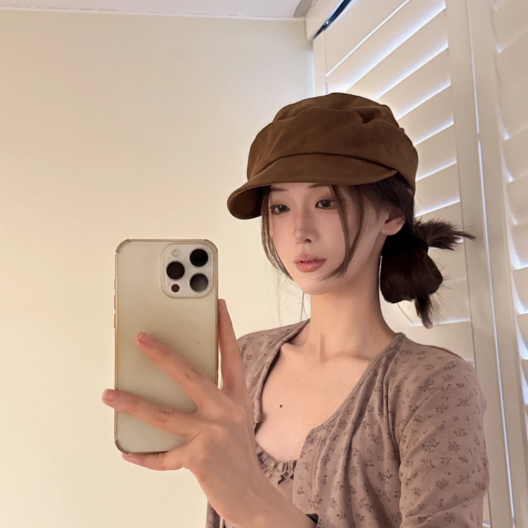 秋冬新款文艺褶皱复古云朵贝雷帽大头围显脸小报童帽女画家帽