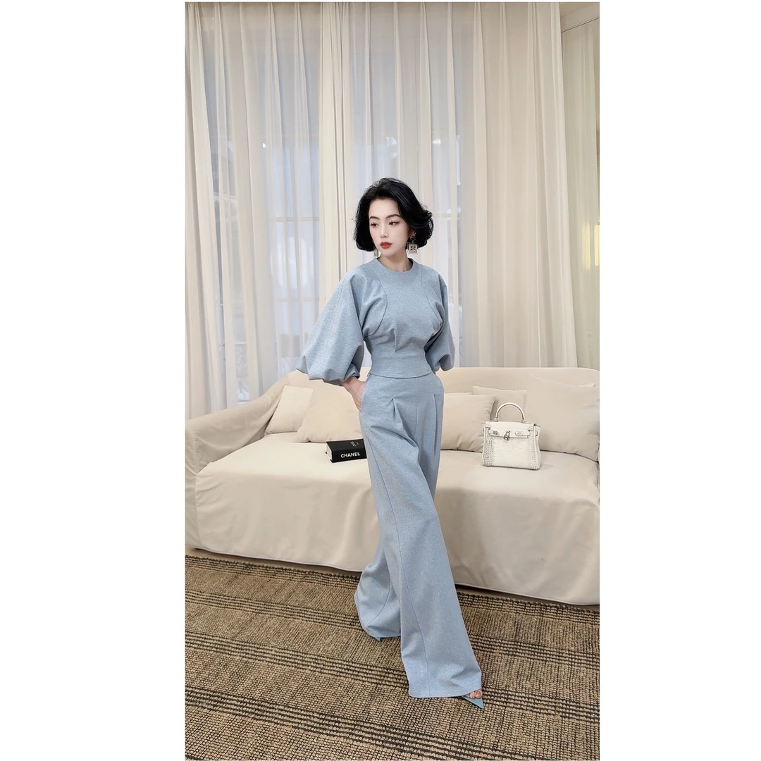 LYXJ【威尼斯的泪】阔腿裤套装2025春新款收腰显瘦时尚气质温柔套装