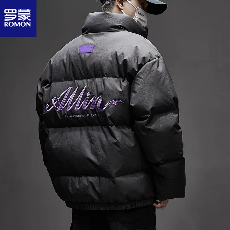 Romon/罗蒙百搭立领羽绒服冬季加厚保暖鸭绒短款面包服男工装外套