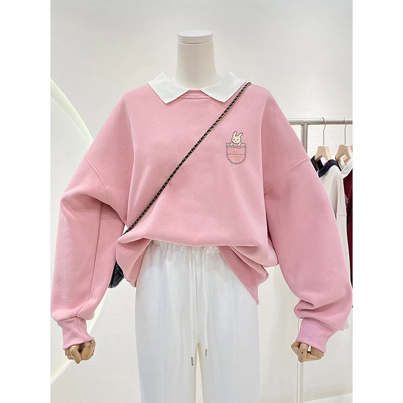 设计感立领大码女装无帽卫衣秋季新款胖mm印花小个子上衣200斤潮