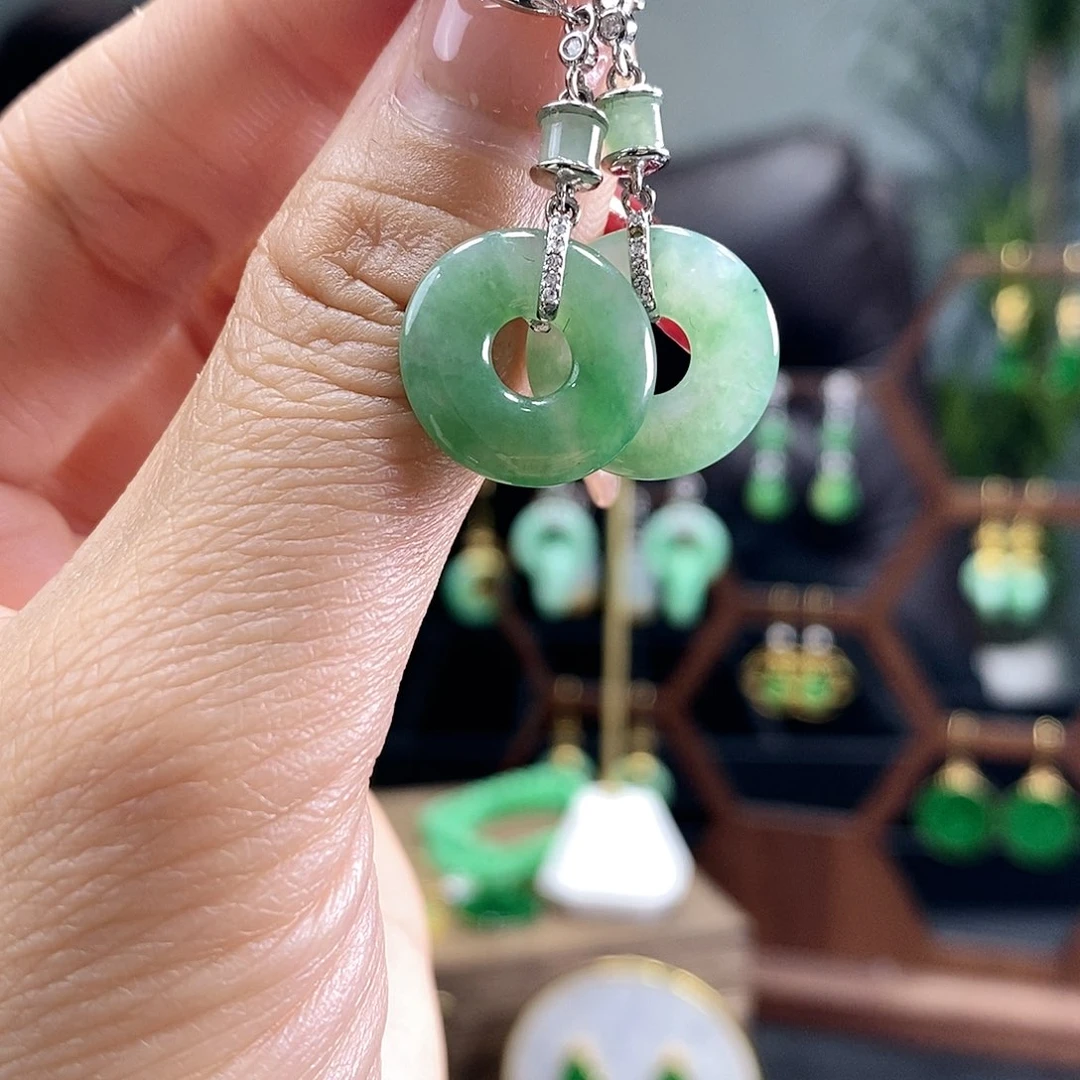 翡翠耳饰银S925镶嵌翡翠