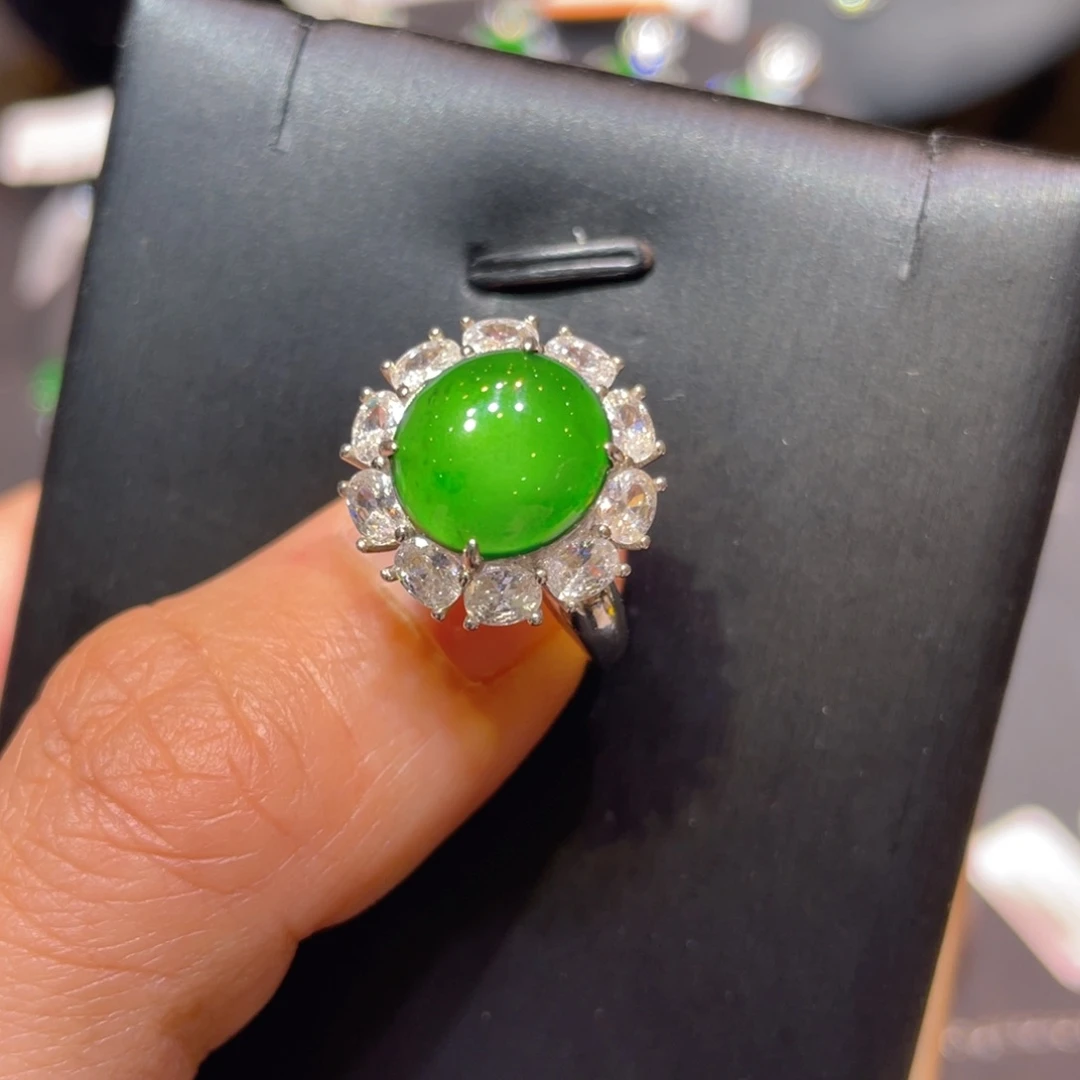 翡翠银S925镶嵌颈饰戒指