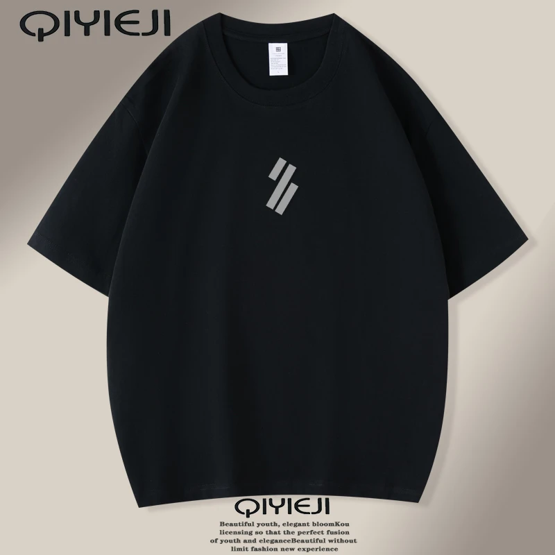 夏季重磅纯棉短袖T恤圆领宽松印花男士ins百搭休闲潮流男装体恤衫