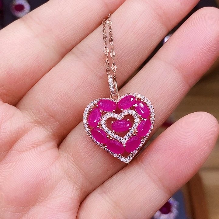 银S925镶嵌红宝石颈饰