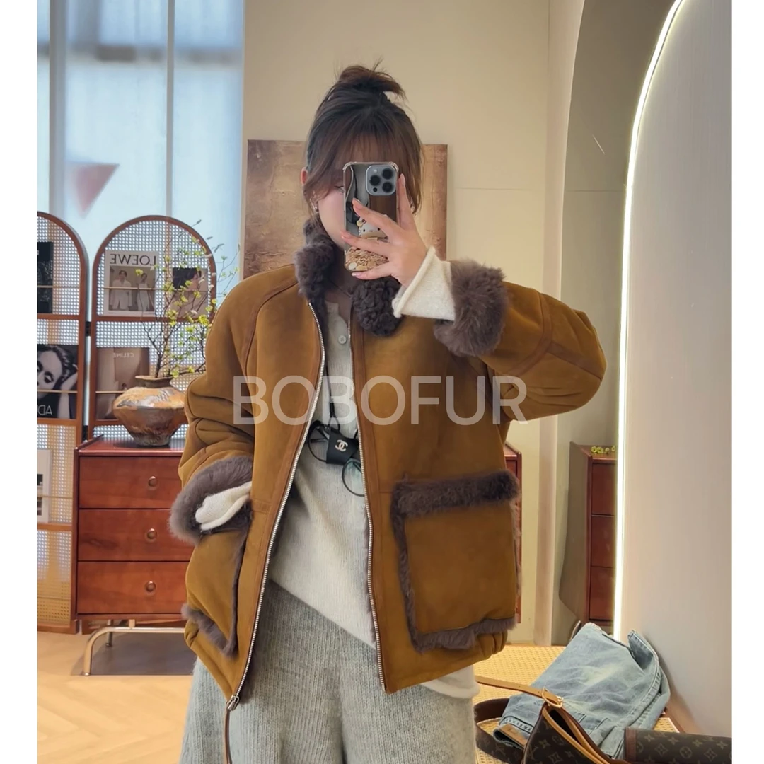 【秋冬新品】美丽奴原胚皮毛一体女装皮草外套25070