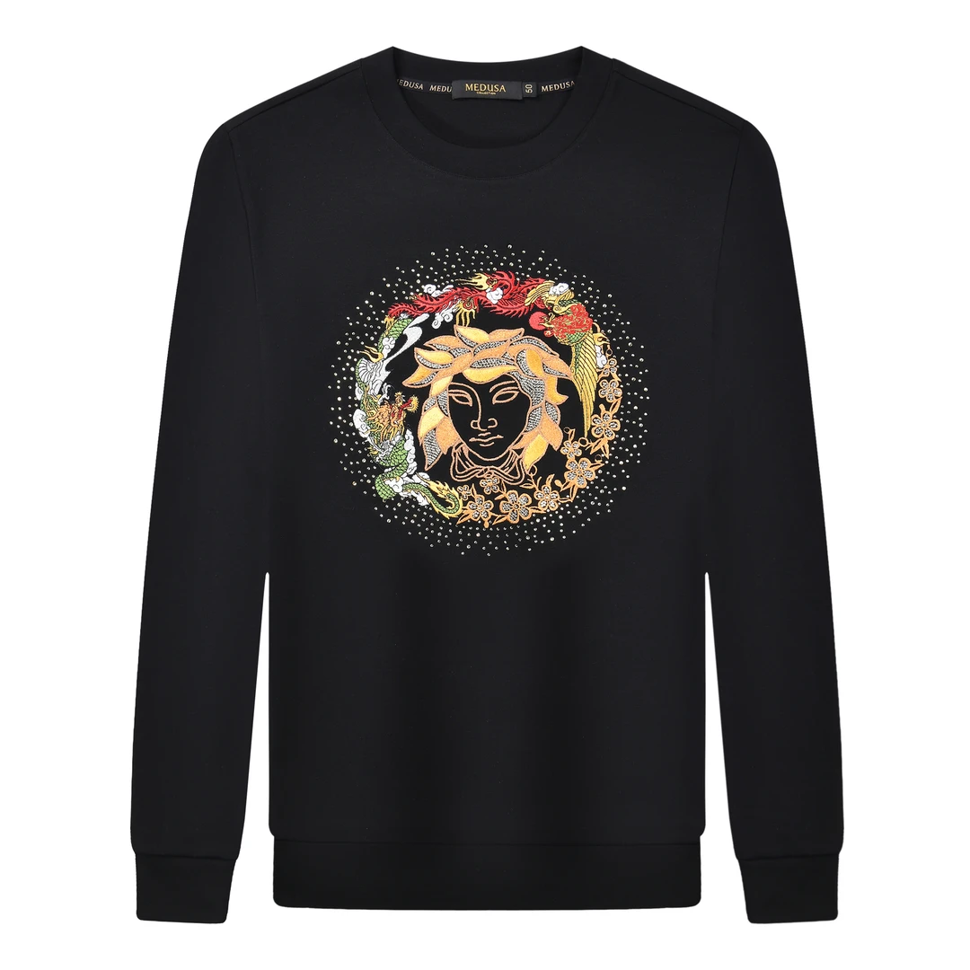 MeduSa/美杜莎卫衣男秋冬新款休闲圆领刺绣烫钻百搭男装上衣51119