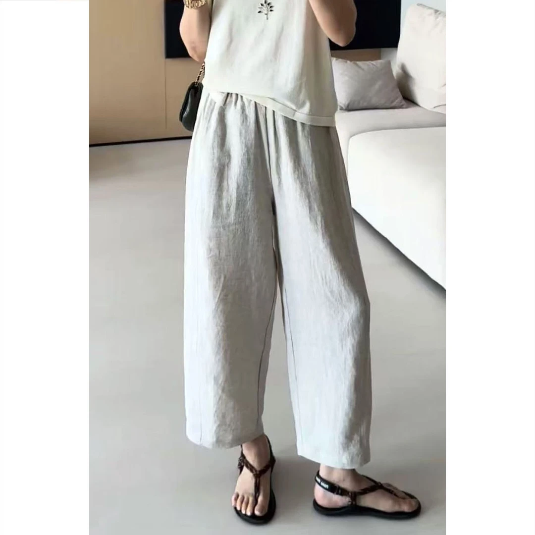 艾塔莉夏季八分裤直筒裤常规休闲裤文艺显瘦大码宽松百搭通勤舒适