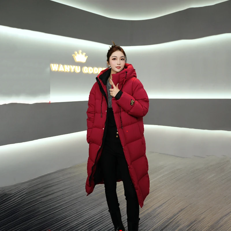 黑金鹅绒服长款厚款时尚百搭连帽休闲保暖外套