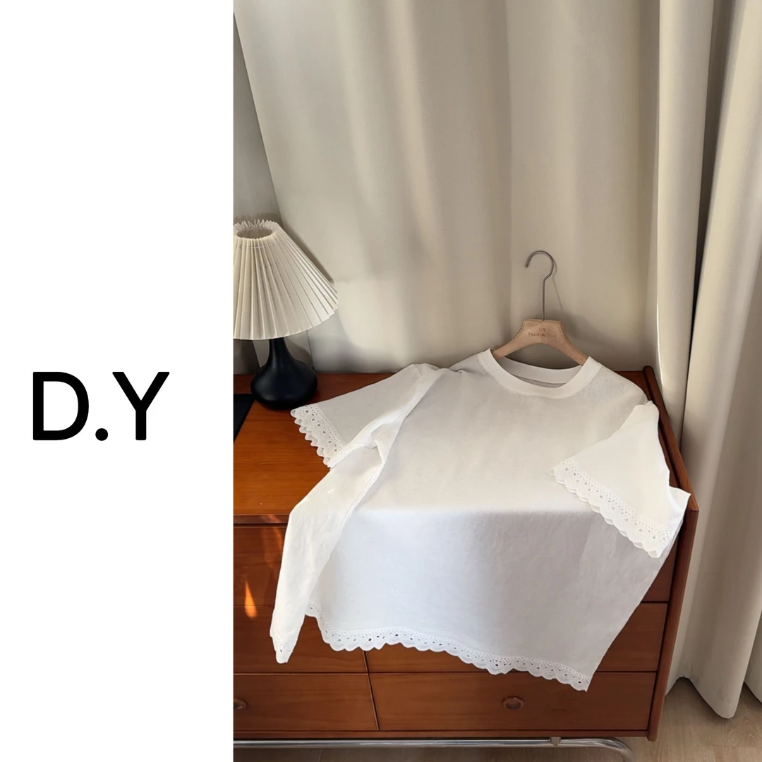DY【花边亚麻小衫】定制面料～夏季亚麻设计款拼接刺绣蕾丝花边小衫