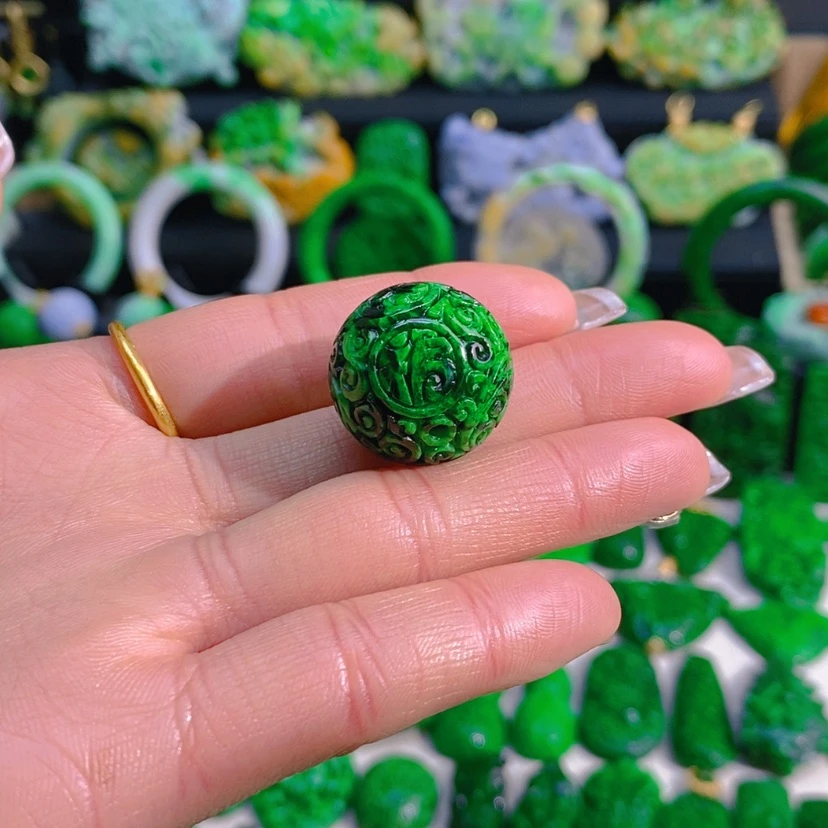 【闪购商品】翡翠颈饰未镶嵌花青单珠卡21mm