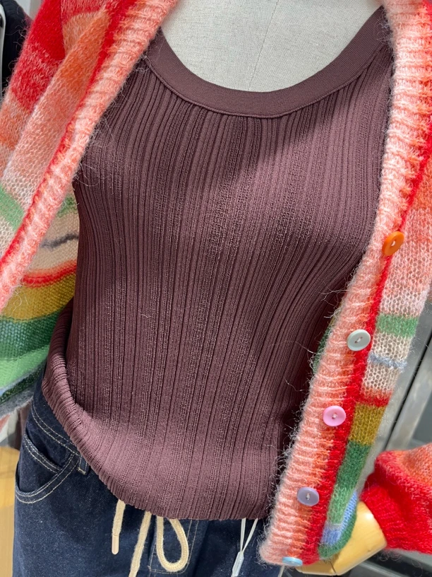 INLIFE 修身U领针织背心无袖上衣 8101