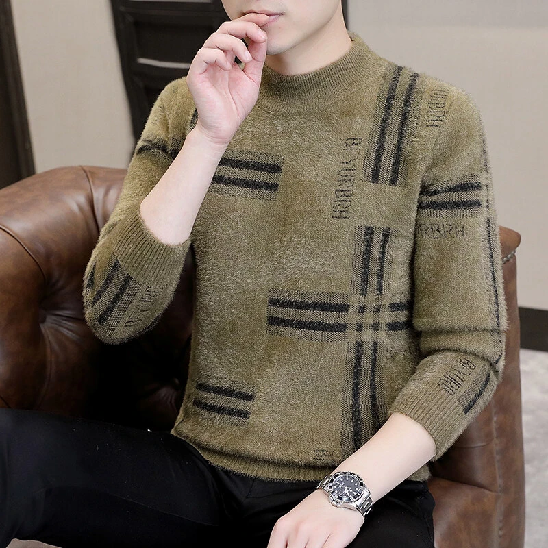 男士冬季时尚加厚双面绒针织提花保暖毛衣3281（10828）