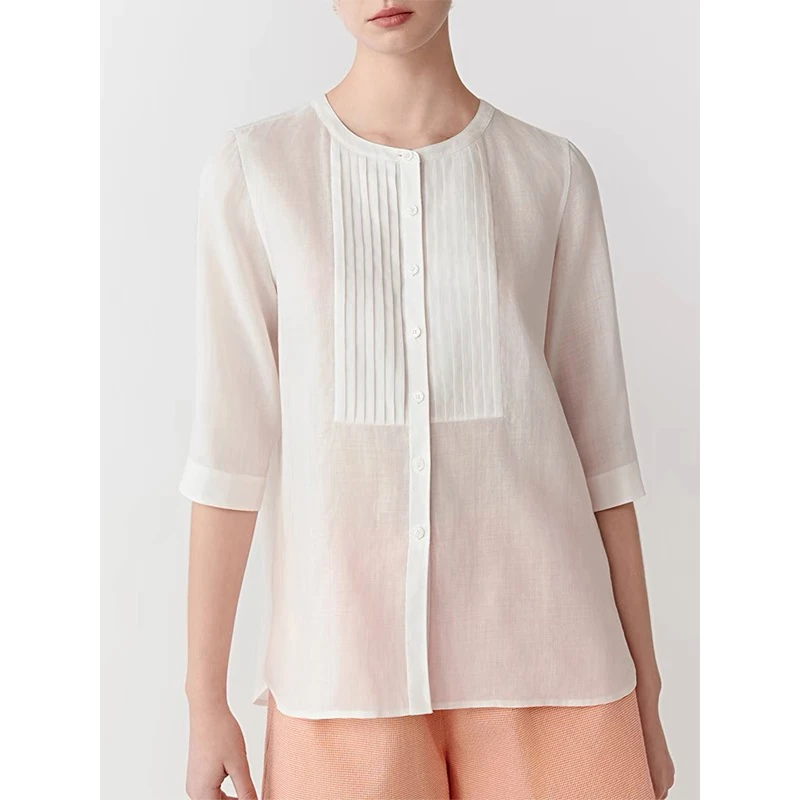 原单非市面货！“小禾薄苎麻”平纹布风琴褶衬衫 C732