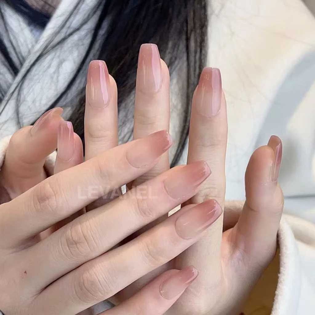 【白桃乌龙】奶犹豆沙粉渐变自然不透甲穿戴甲设计师款纯手工光疗