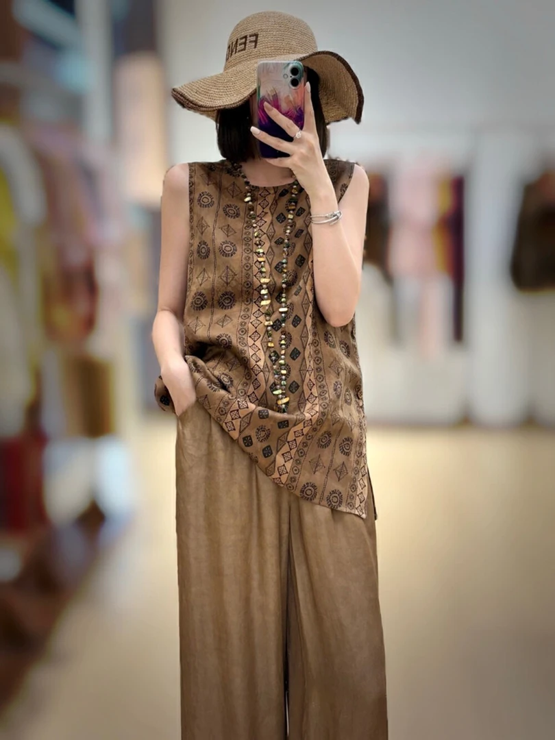 夏上新！【爱琴】真丝香云纱中长款背心（含100%真丝）  复古文艺