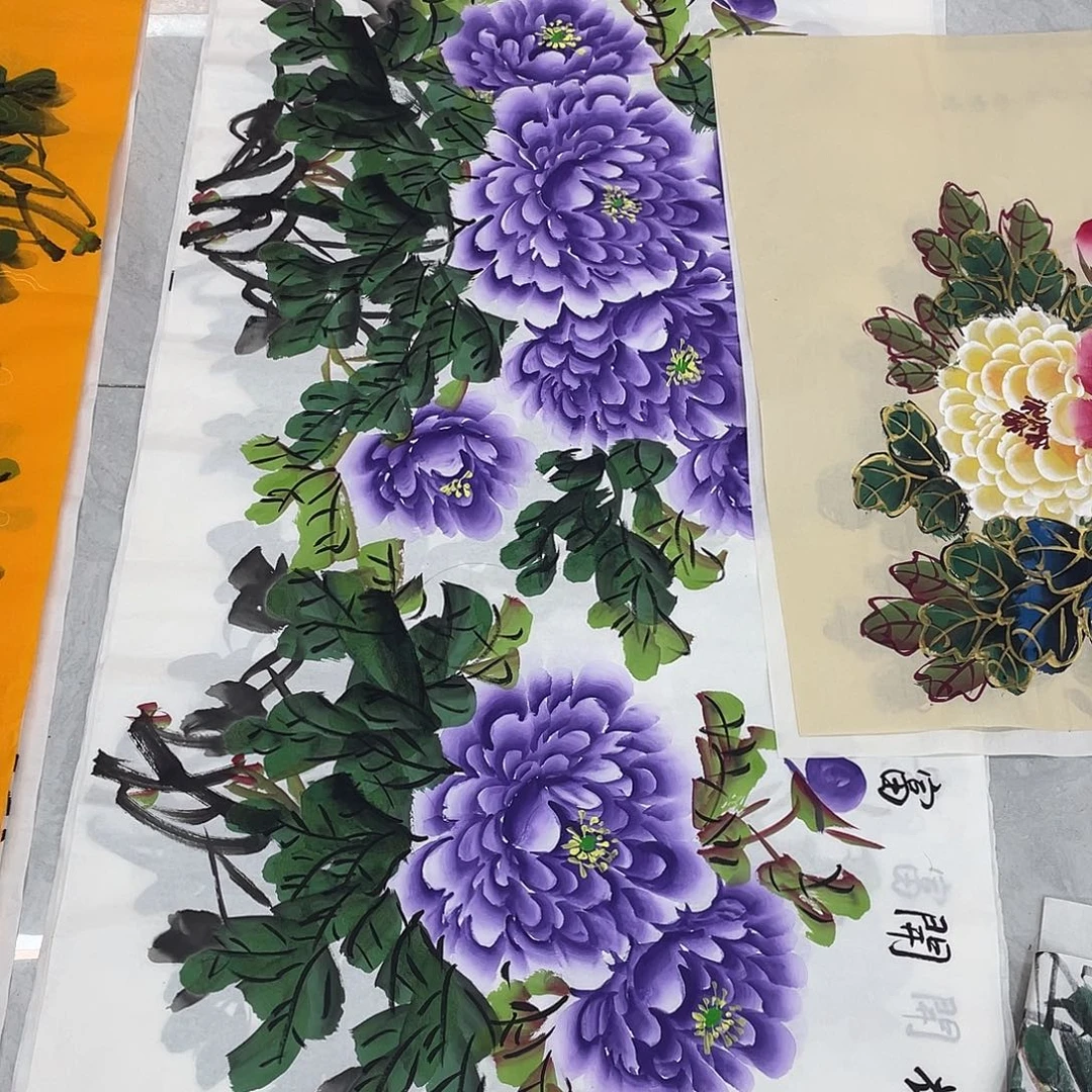 国画国画作品书法作品原稿四尺横幅紫色