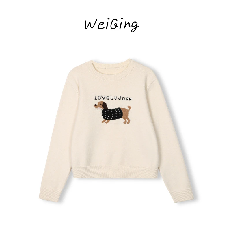 【丹姐家~小狗提花图案毛衣】2025秋冬新款圆领套头针织衫