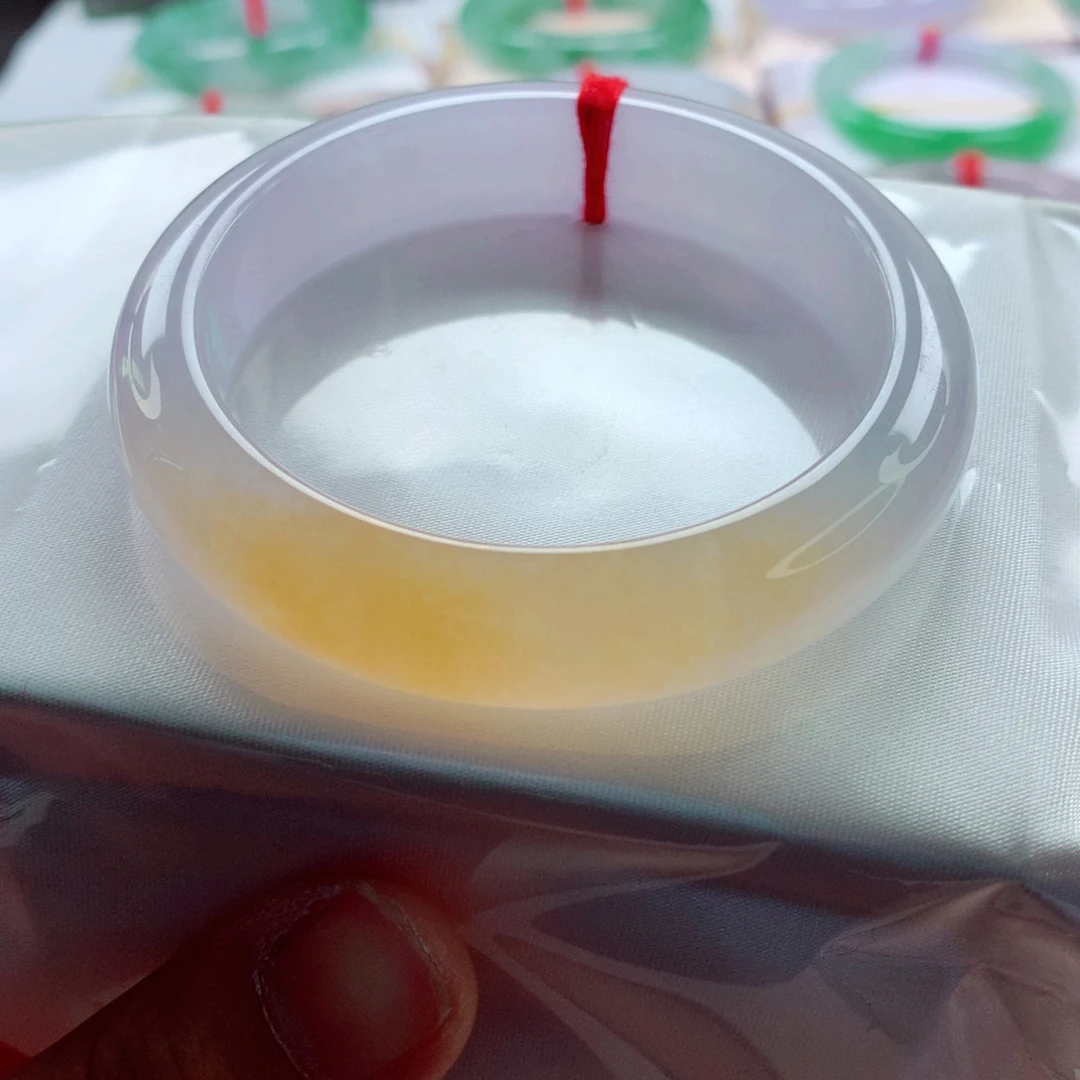 未镶嵌手镯翡翠师妹52.4六位数冰黄半山水（14号）