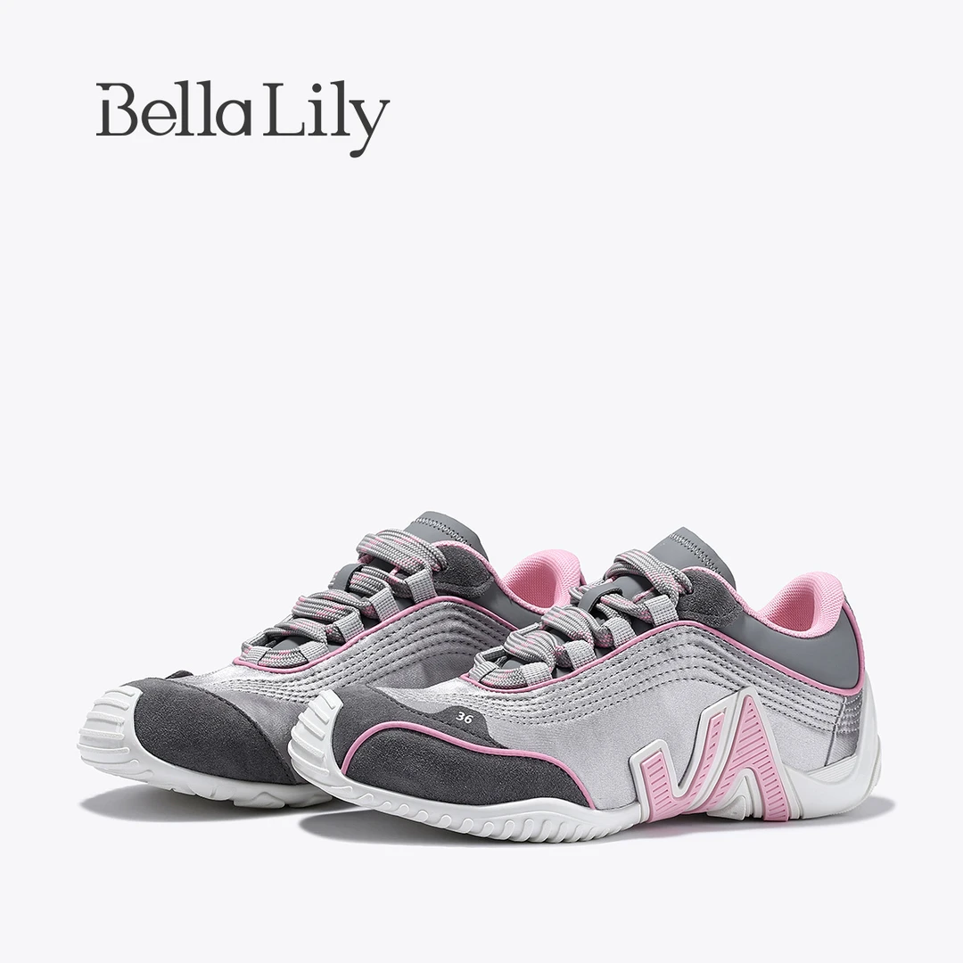 BellaLily2025秋季新款复古牛皮薄底休闲鞋女潮流透气轻盈运动鞋