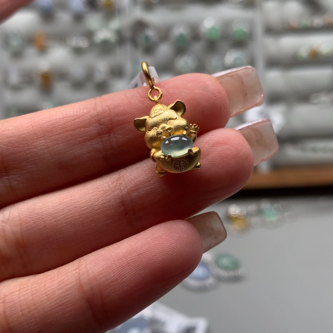 翡翠戒指银S925镶嵌吊坠55