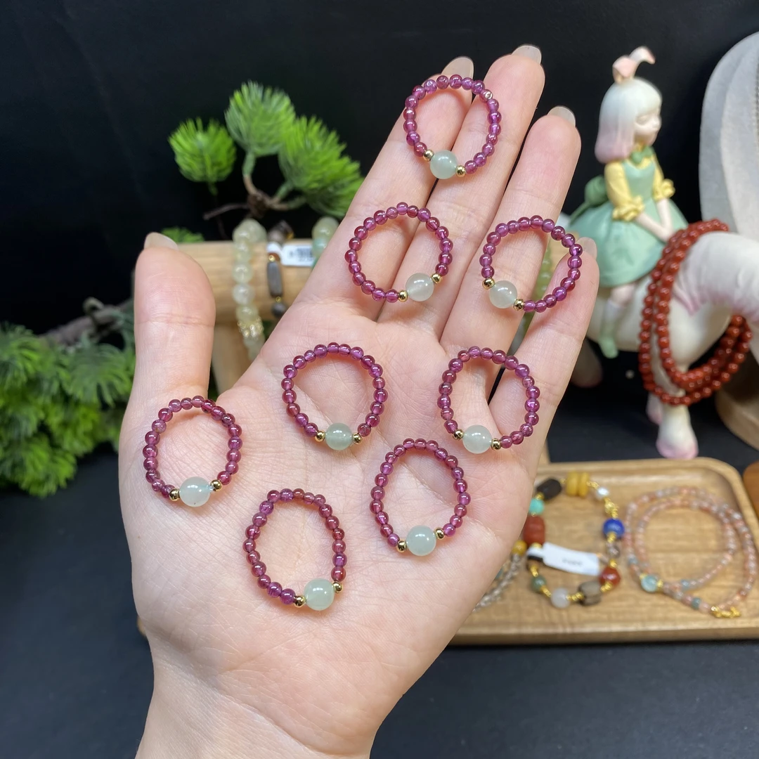 【石榴石戒指】A764搭配东陵玉顶珠时尚简约