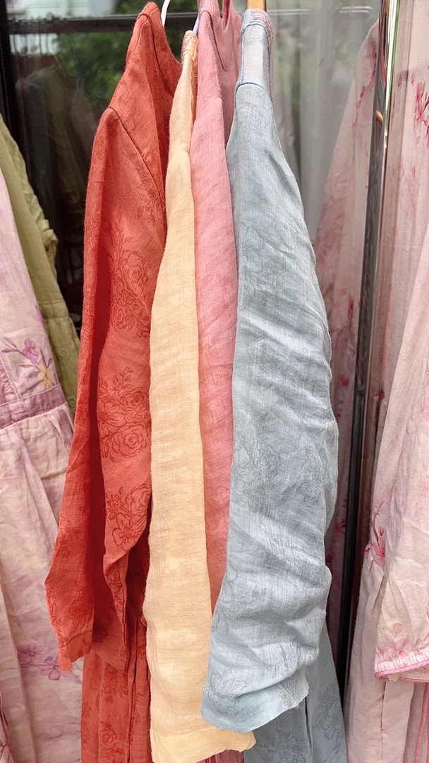 2025新款连衣裙苎麻新款宽松显瘦纯色烧花刺绣文艺连衣裙莼苎麻