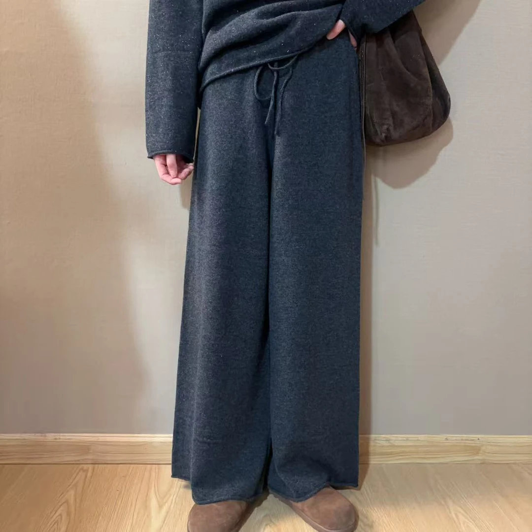 直筒垂感慵懒羊毛针织裤