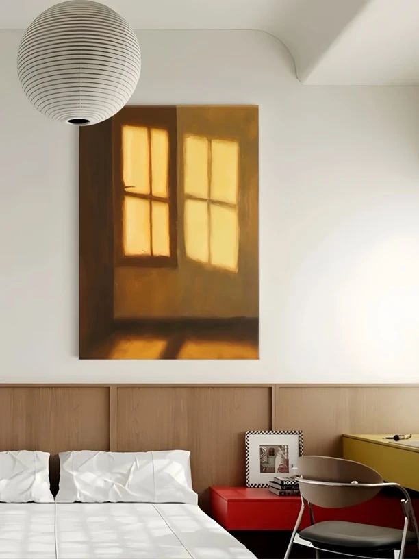 光影手绘油画小众艺术客厅挂画沙发玄关卧室床头高级感肌理装饰画